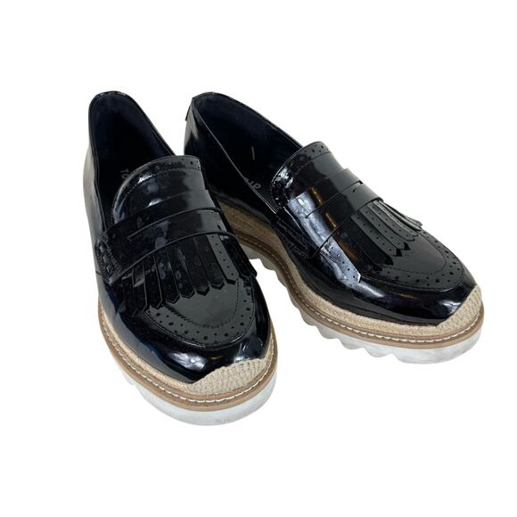 Torrid Black Faux Patent Leather Espadrille Oxford Slip On Chunky Shoes Size 9WW - Picture 1 of 7